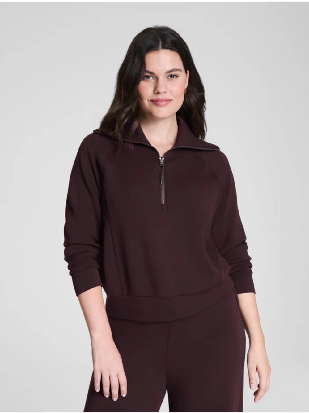 NWT Spanx AirEssentials Half-Zip Sweatshirt - Truffle Brown Sz XL